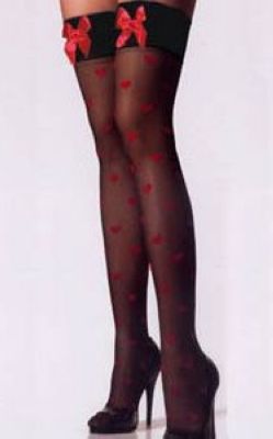 Black Hold Up Stockings Red Bows & Hearts